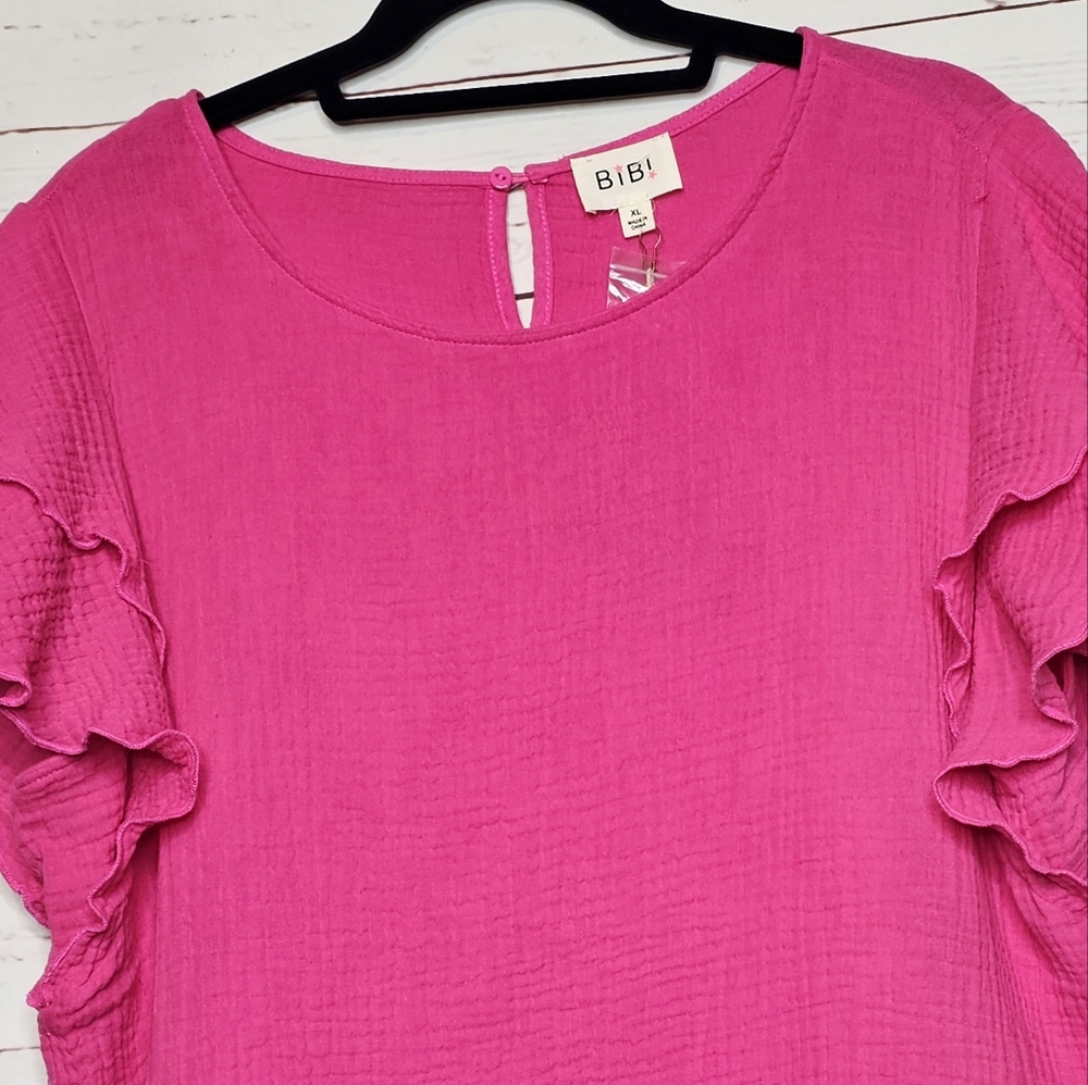 BiBi Pink Ruffle Sleeve Gauze Top - Picture 4 of 11